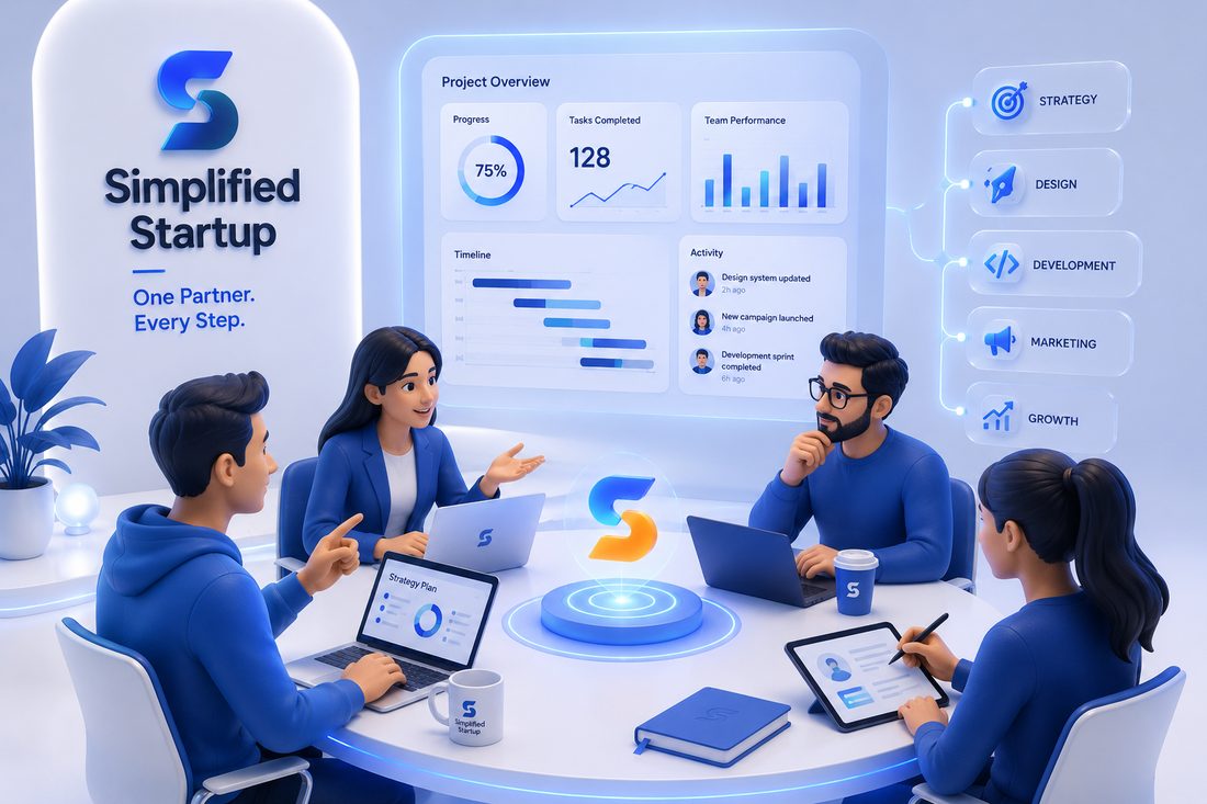 Simplified Startup team working together
